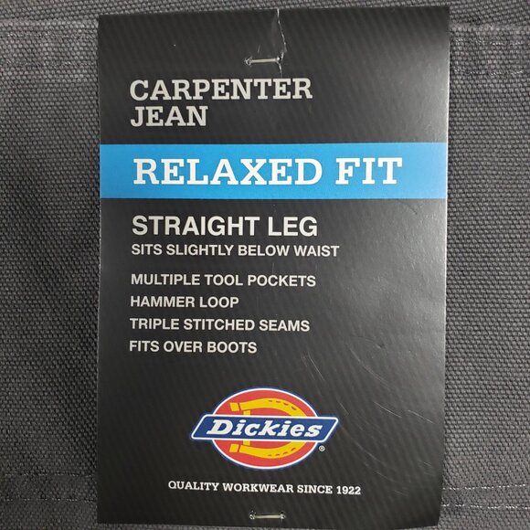 Dickies Men's Relaxed-Fit Carpenter Jean Rinsed Slate Straight Leg 40x32 1932RSL - Picture 3 of 7